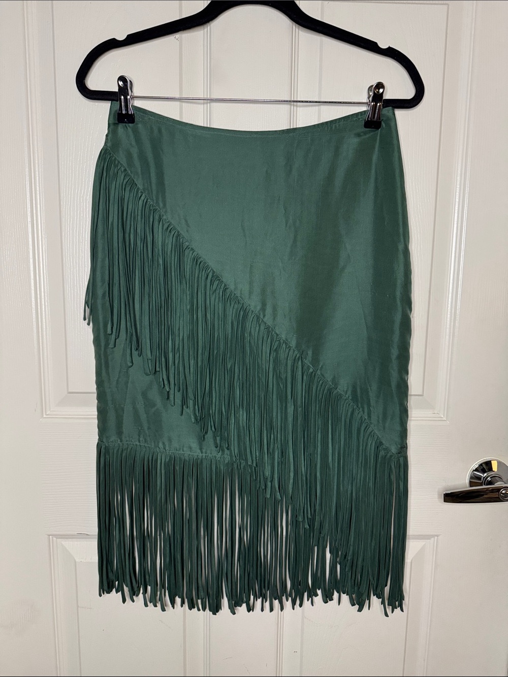Emerald Green Fringe Midi Skirt